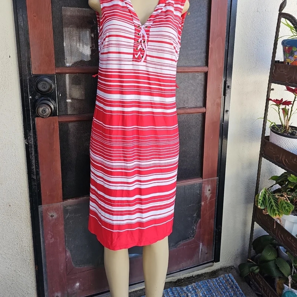 Red and White Striped Sleeveless Dress